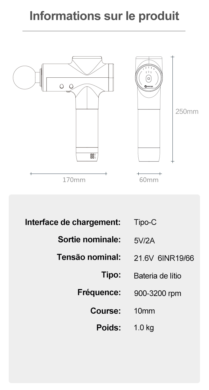 BOOSTER M2-12V Pistolet de massage à écran LCD Douleur de masseur musculaire profond professionnel Soulagement Corps Détente Fitness