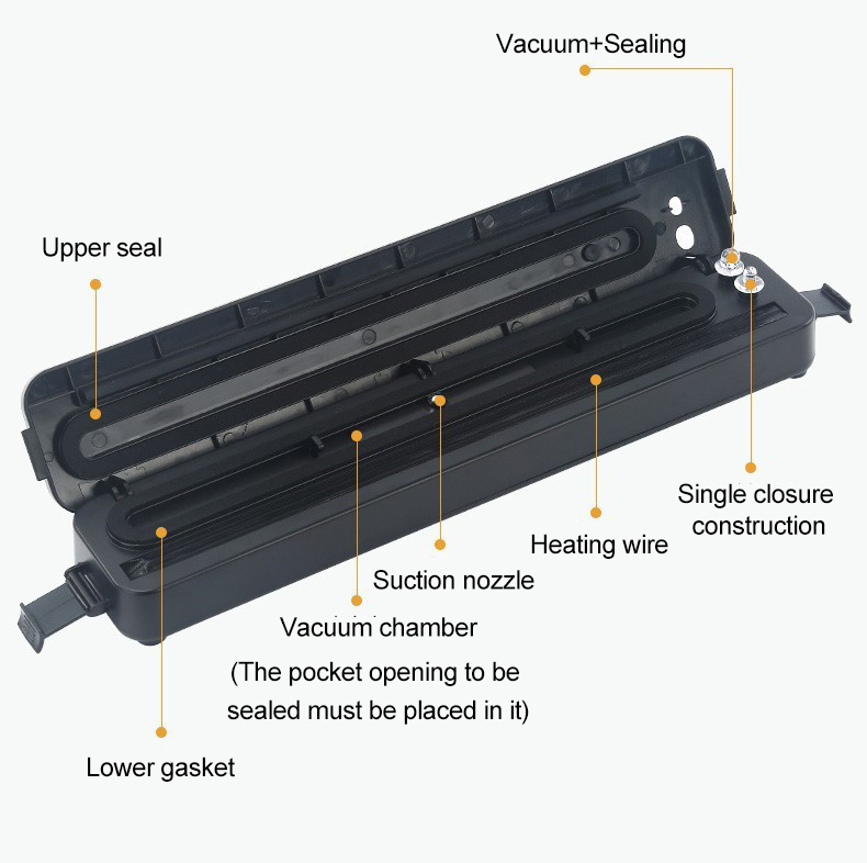 Machine à emballer sous-vide pour aliments, 220V/110V, avec 10 sacs offerts, appareil d'emballage domestique noir