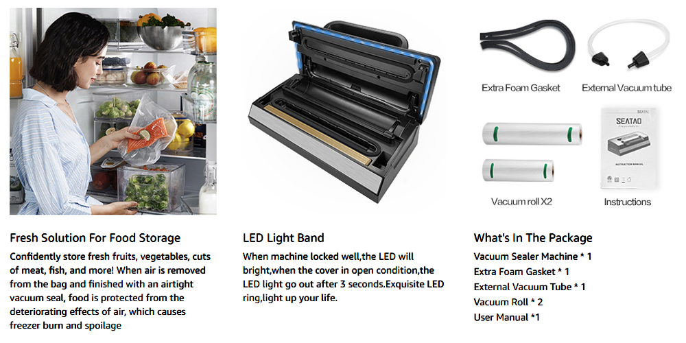 Seatao – Machine à emballer sous-vide commerciale VH5188, scelleuse automatique multifonction pour aliments, avec stockage de rouleaux intégrés et coupe
