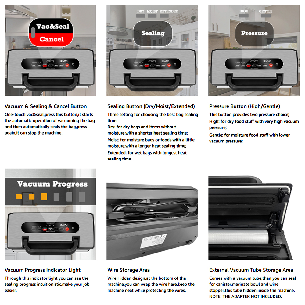 Seatao – Machine à emballer sous-vide commerciale VH5188, scelleuse automatique multifonction pour aliments, avec stockage de rouleaux intégrés et coupe