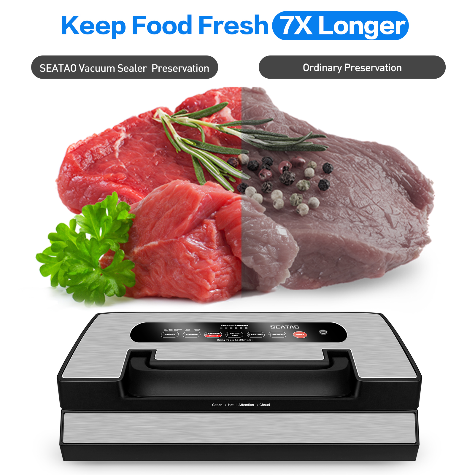 Seatao – Machine à emballer sous-vide commerciale VH5188, scelleuse automatique multifonction pour aliments, avec stockage de rouleaux intégrés et coupe