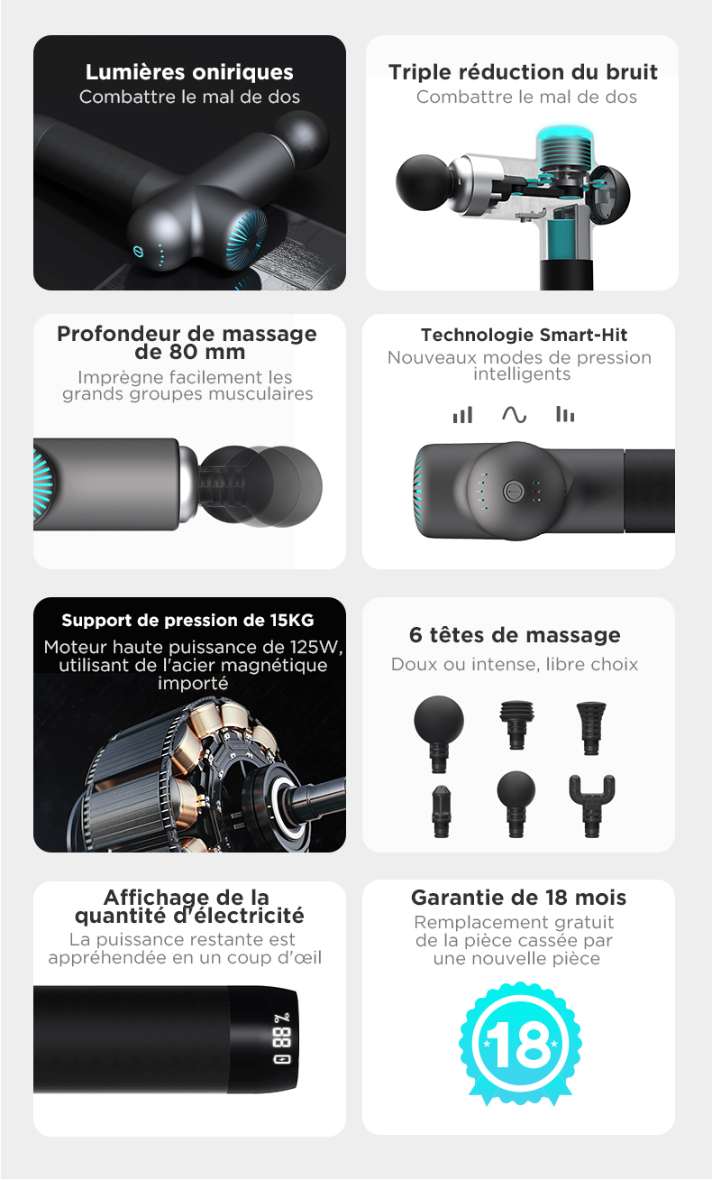 Pistolet de massage électrique Booster pour le cou Pistolet pour le Smart Hit fascia pour le massage du corps Détente Fitness Soulagement des douleurs musculaires