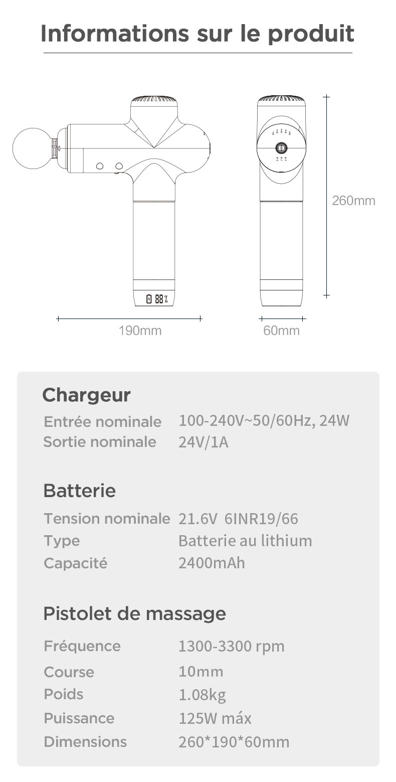 Pistolet de massage électrique Booster pour le cou Pistolet pour le Smart Hit fascia pour le massage du corps Détente Fitness Soulagement des douleurs musculaires