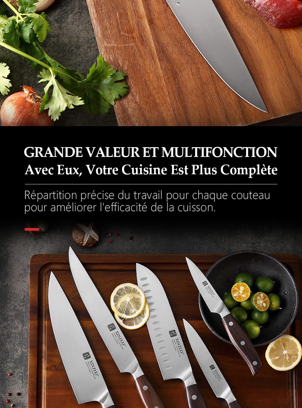 XINZUO couteau de Chef utilitaire de haute qualité 3.5 + 5 + 8 + 8 + 8 "Paring Cleaver allemagne 1.4116 acier inoxydable 1 pièce 5 pièces ensembles de couteaux de cuisine