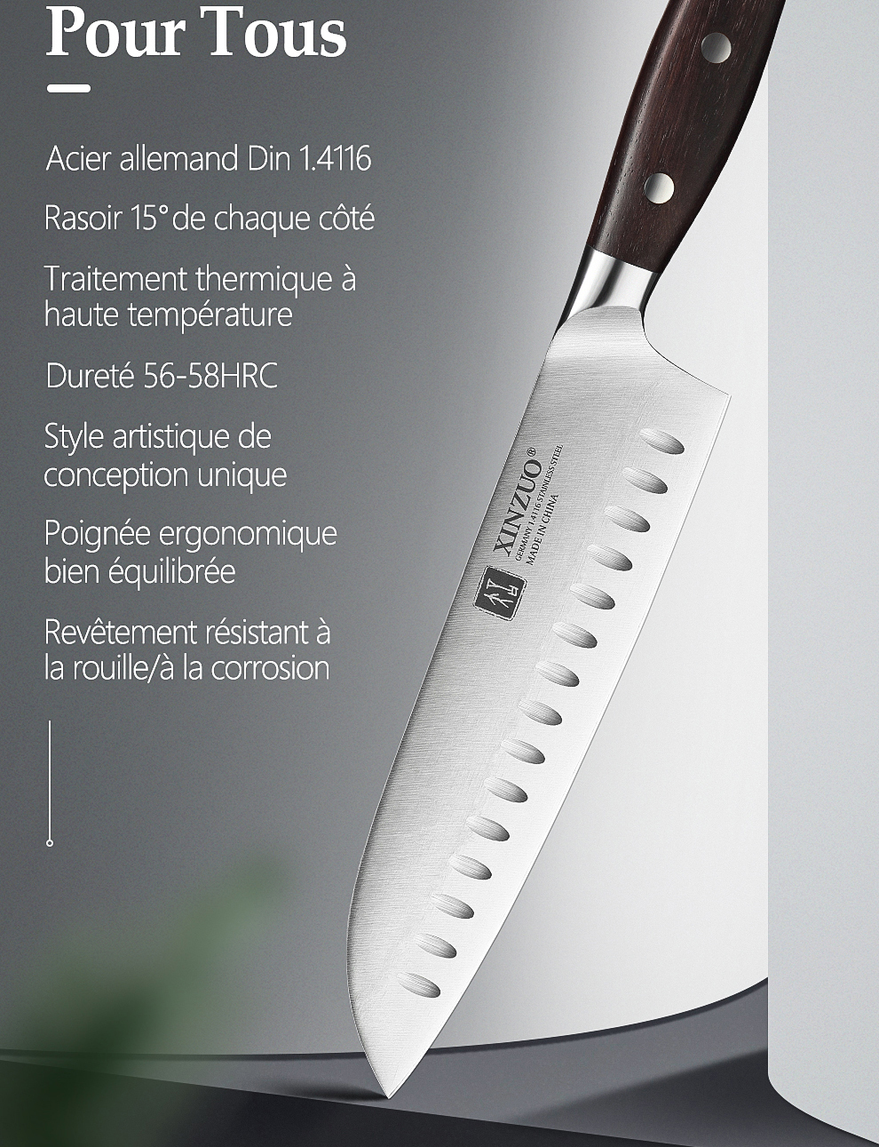 XINZUO couteau de Chef utilitaire de haute qualité 3.5 + 5 + 8 + 8 + 8 "Paring Cleaver allemagne 1.4116 acier inoxydable 1 pièce 5 pièces ensembles de couteaux de cuisine