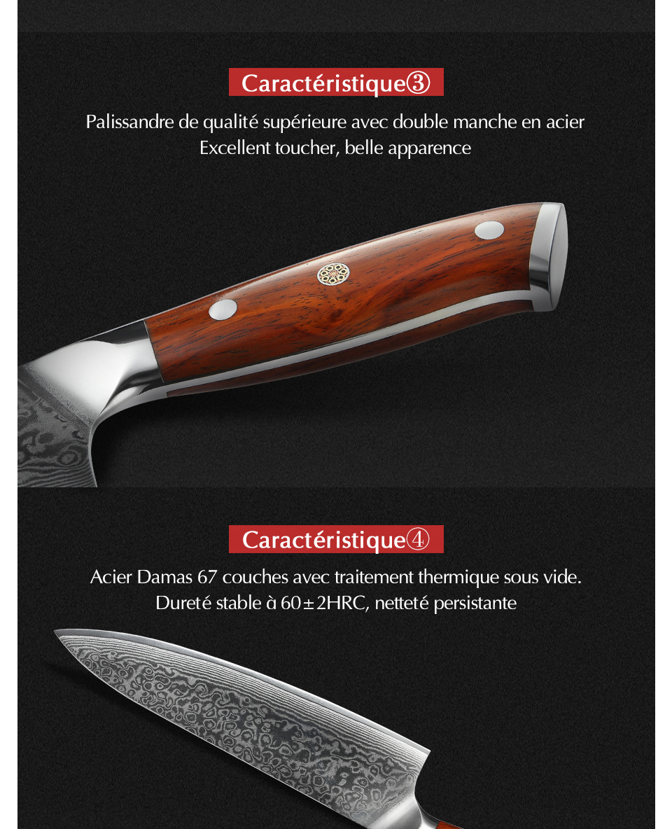 XINZUO couteaux de Chef chinois 8.5 pouces, haute teneur en carbone VG10 67 couches, couteau de cuisine damas, couteau Gyuto en acier inoxydable, manche en bois de rose