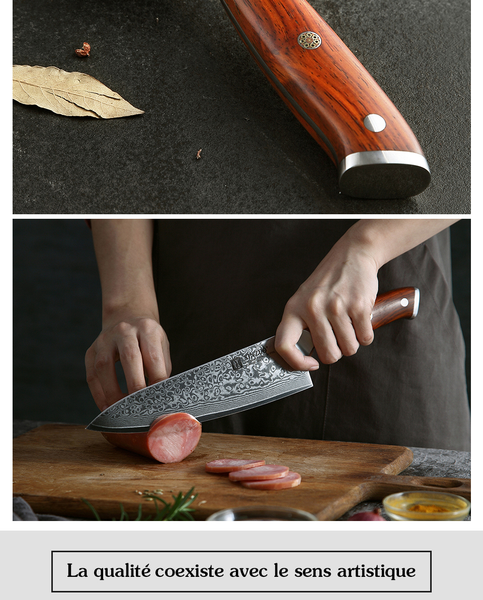 XINZUO couteaux de Chef chinois 8.5 pouces, haute teneur en carbone VG10 67 couches, couteau de cuisine damas, couteau Gyuto en acier inoxydable, manche en bois de rose