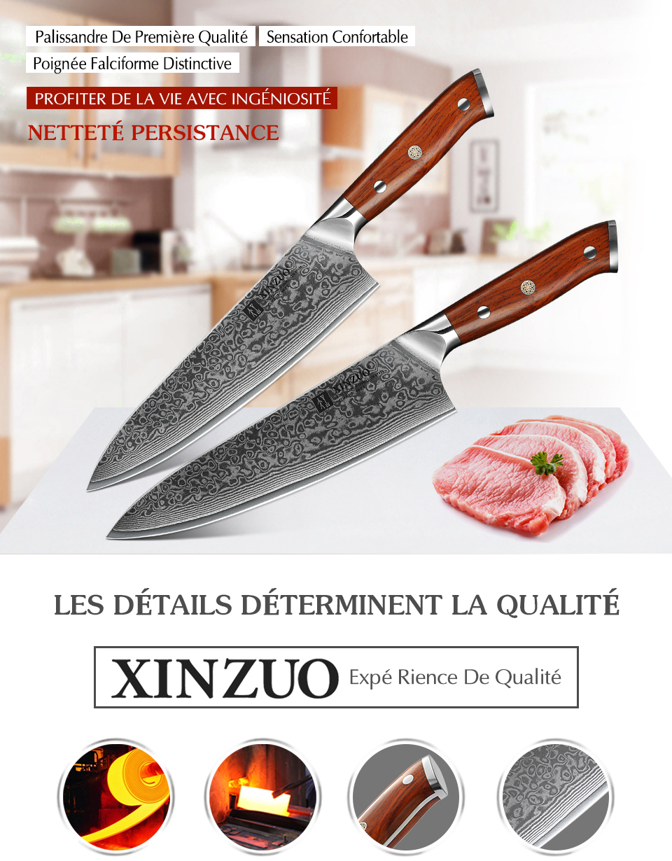 XINZUO couteaux de Chef chinois 8.5 pouces, haute teneur en carbone VG10 67 couches, couteau de cuisine damas, couteau Gyuto en acier inoxydable, manche en bois de rose