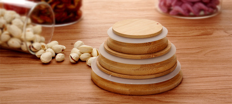 Bocal à bonbons, biscuits et épices en verre, récipient Mason à couvercle en bambou, vente en gros