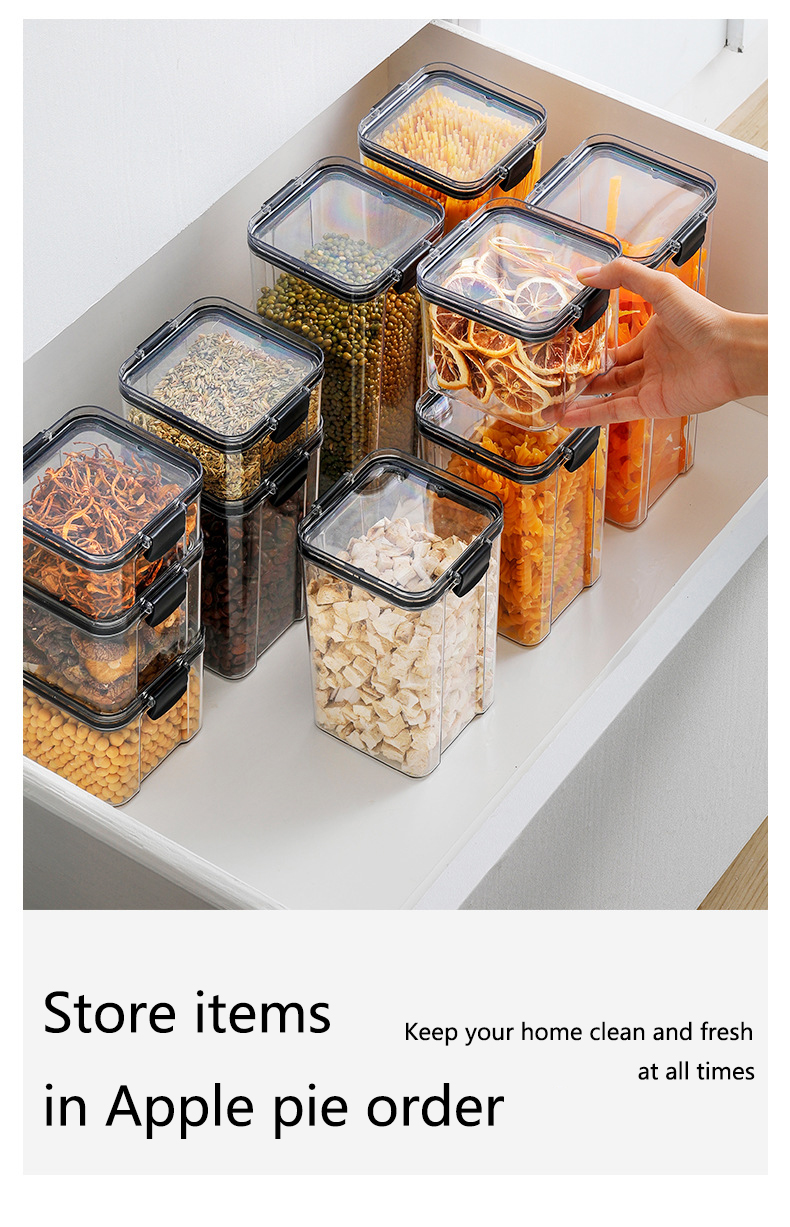 Bocaux hermétiques empilables en plastique de 460 à 1800ml, boîte de rangement des aliments, réservoir multi-grains, bouteille de thé aux fruits secs Bocaux hermétiques empilables en plastique de 460 à 1800ml, boîte de rangement des aliments, réservoir multi-grains, bouteille de thé aux fruits secs