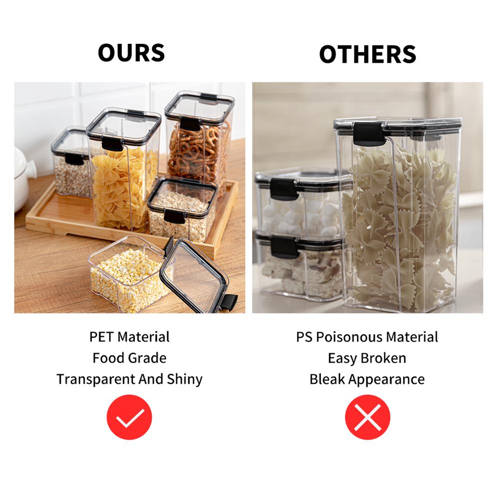 Bocaux hermétiques empilables en plastique de 460 à 1800ml, boîte de rangement des aliments, réservoir multi-grains, bouteille de thé aux fruits secs Bocaux hermétiques empilables en plastique de 460 à 1800ml, boîte de rangement des aliments, réservoir multi-grains, bouteille de thé aux fruits secs