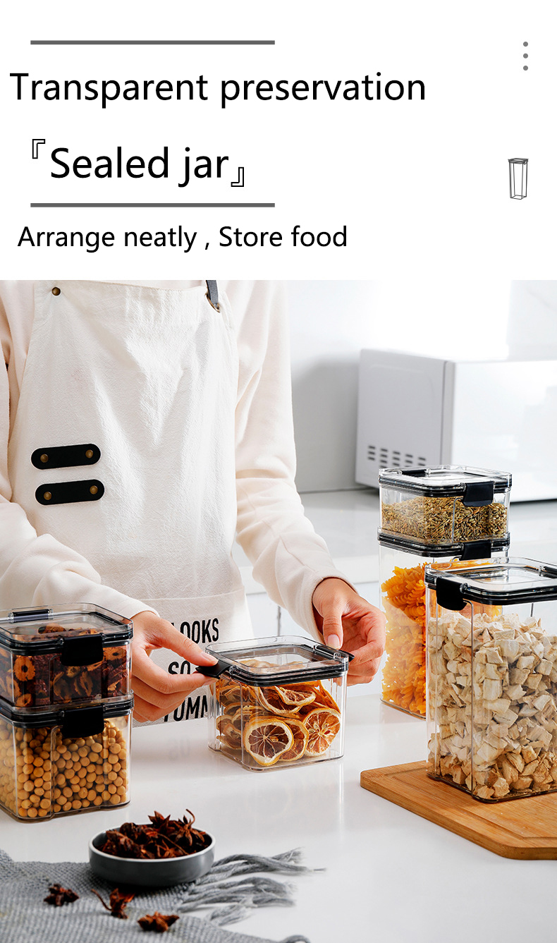 Bocaux hermétiques empilables en plastique de 460 à 1800ml, boîte de rangement des aliments, réservoir multi-grains, bouteille de thé aux fruits secs Bocaux hermétiques empilables en plastique de 460 à 1800ml, boîte de rangement des aliments, réservoir multi-grains, bouteille de thé aux fruits secs