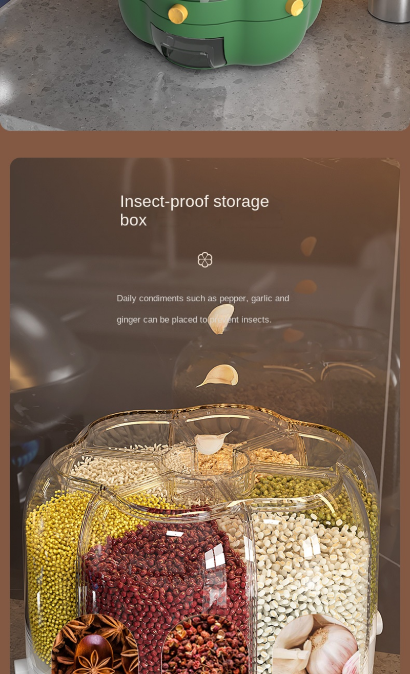 Grand récipient de stockage des aliments, tonneaux de riz rotatifs à 360 °, distributeur de céréales scellé, réservoir de riz, boîte de Grain, conteneur de stockage de cuisine Grand récipient de stockage des aliments, tonneaux de riz rotatifs à 360 °, distributeur de céréales scellé, réservoir de riz, boîte de Grain, conteneur de stockage de cuisine