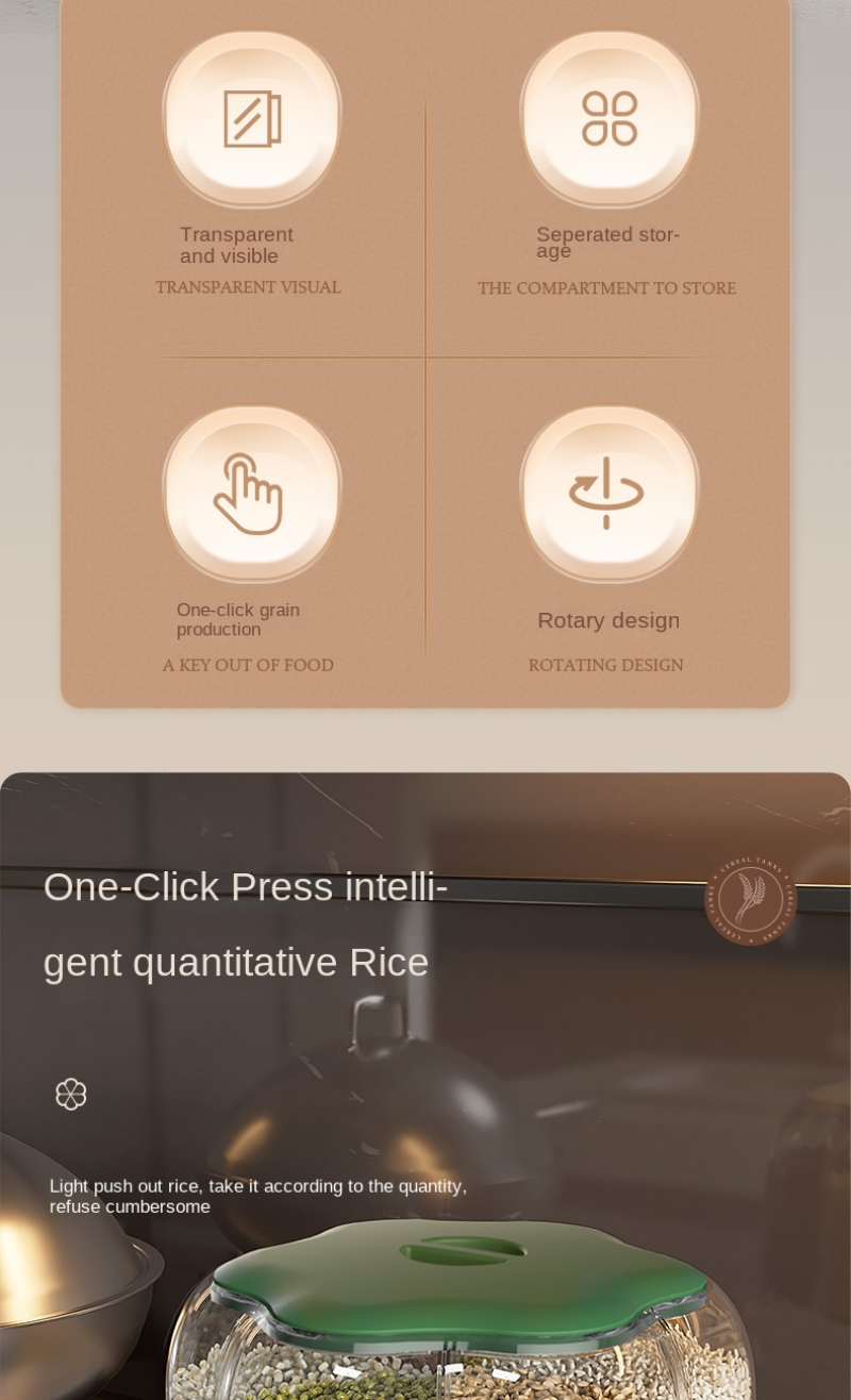 Grand récipient de stockage des aliments, tonneaux de riz rotatifs à 360 °, distributeur de céréales scellé, réservoir de riz, boîte de Grain, conteneur de stockage de cuisine Grand récipient de stockage des aliments, tonneaux de riz rotatifs à 360 °, distributeur de céréales scellé, réservoir de riz, boîte de Grain, conteneur de stockage de cuisine