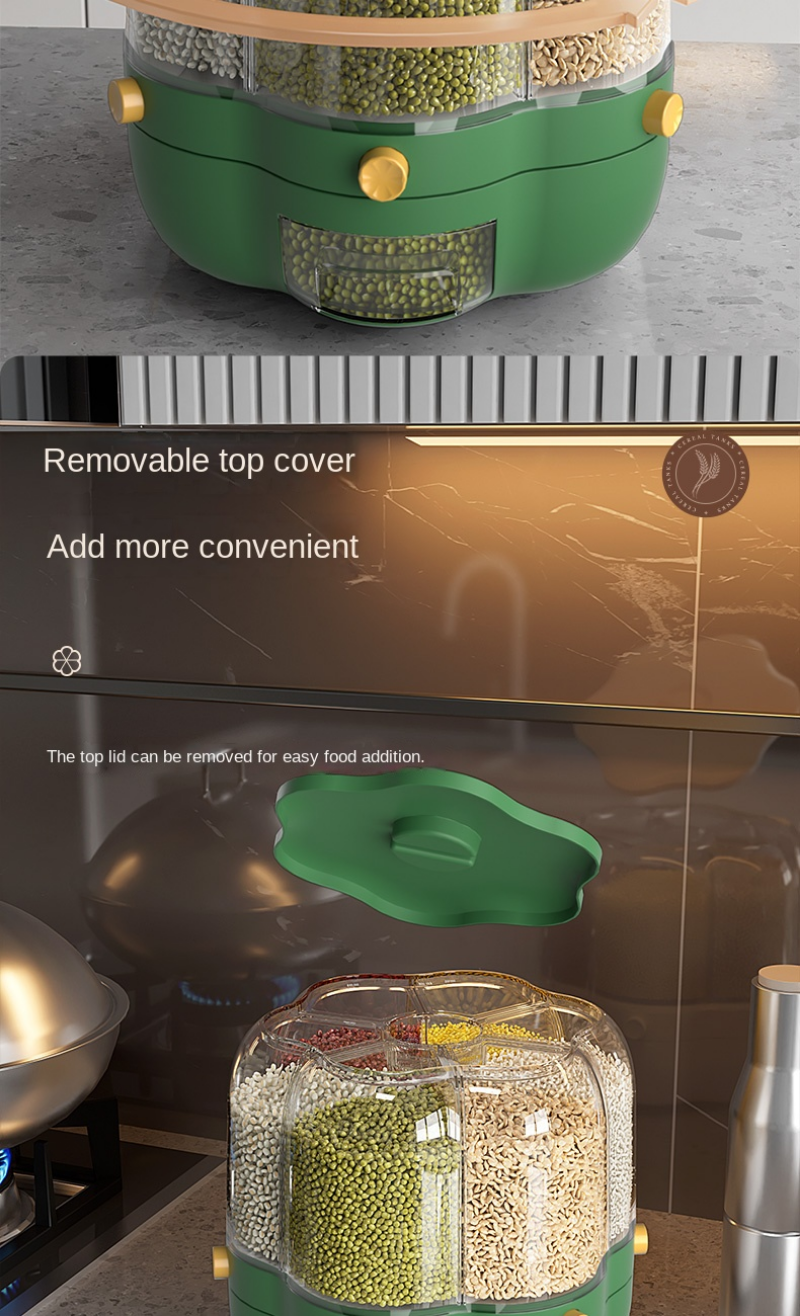 Grand récipient de stockage des aliments, tonneaux de riz rotatifs à 360 °, distributeur de céréales scellé, réservoir de riz, boîte de Grain, conteneur de stockage de cuisine Grand récipient de stockage des aliments, tonneaux de riz rotatifs à 360 °, distributeur de céréales scellé, réservoir de riz, boîte de Grain, conteneur de stockage de cuisine