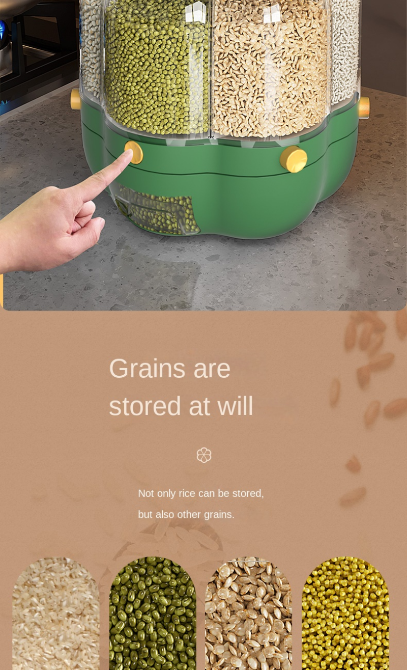 Grand récipient de stockage des aliments, tonneaux de riz rotatifs à 360 °, distributeur de céréales scellé, réservoir de riz, boîte de Grain, conteneur de stockage de cuisine Grand récipient de stockage des aliments, tonneaux de riz rotatifs à 360 °, distributeur de céréales scellé, réservoir de riz, boîte de Grain, conteneur de stockage de cuisine