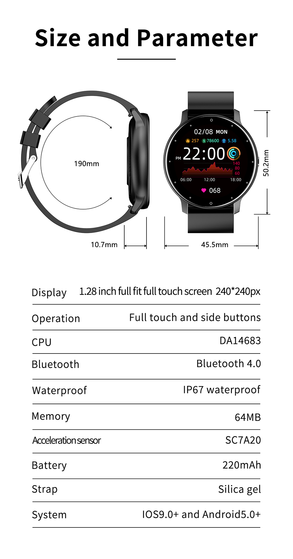 Montre connectée de Sport pour hommes et femmes, étanche IP67, avec écran tactile, Bluetooth, pour Android et IOS, 2022 Montre connectée de Sport pour hommes et femmes, étanche IP67, avec écran tactile, Bluetooth, pour Android et IOS, 2022