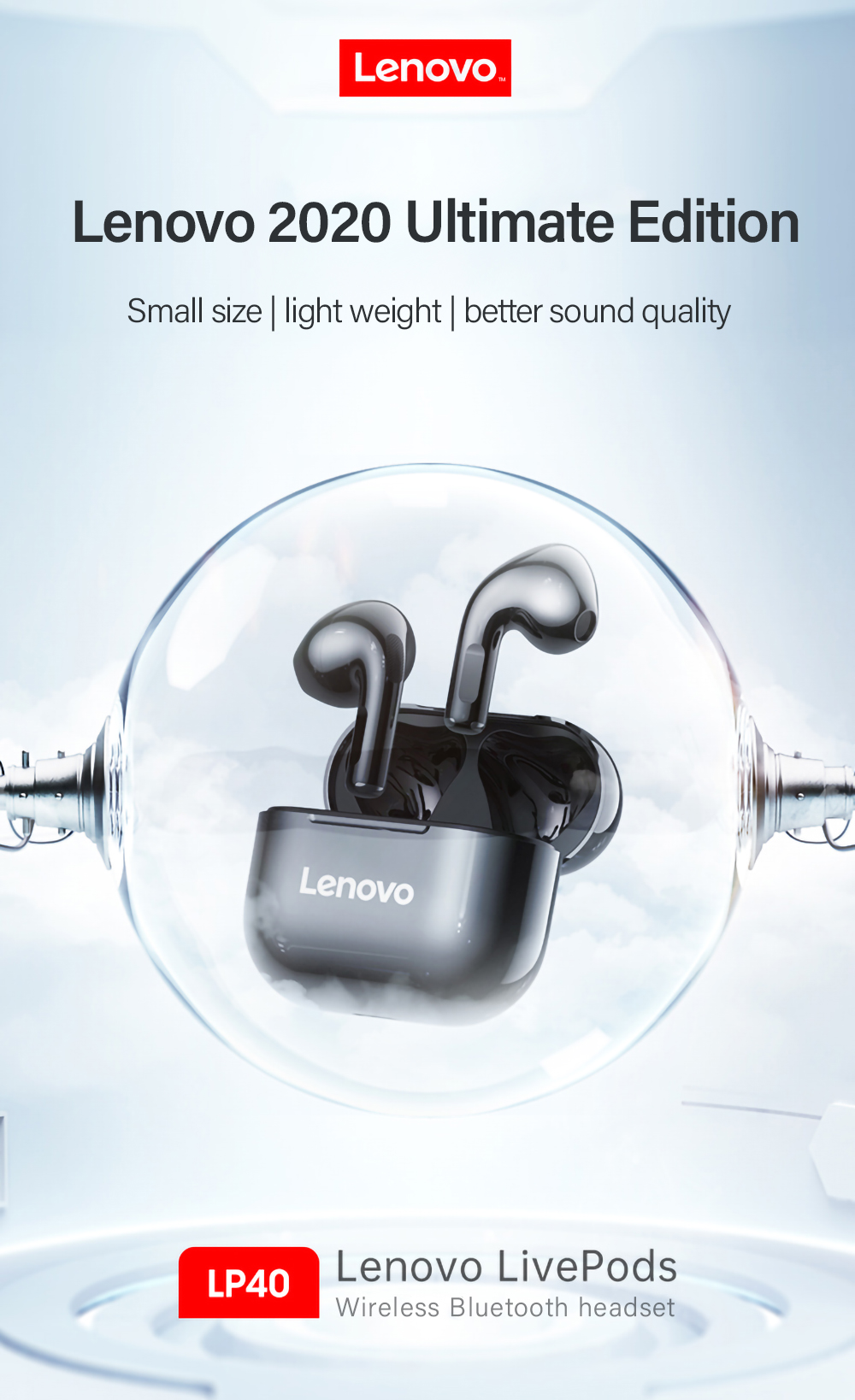 Lenovo – écouteurs sans fil Bluetooth LP40 TWS, commande tactile, casque d'écoute stéréo pour téléphone Android