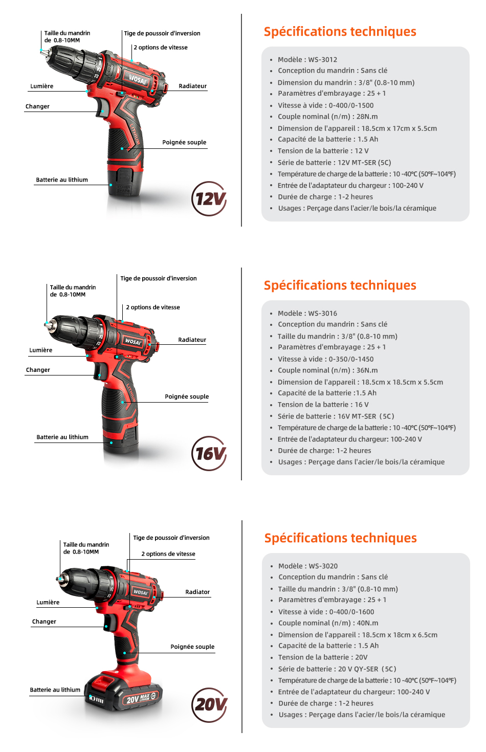 12V 16V 20V tournevis électrique