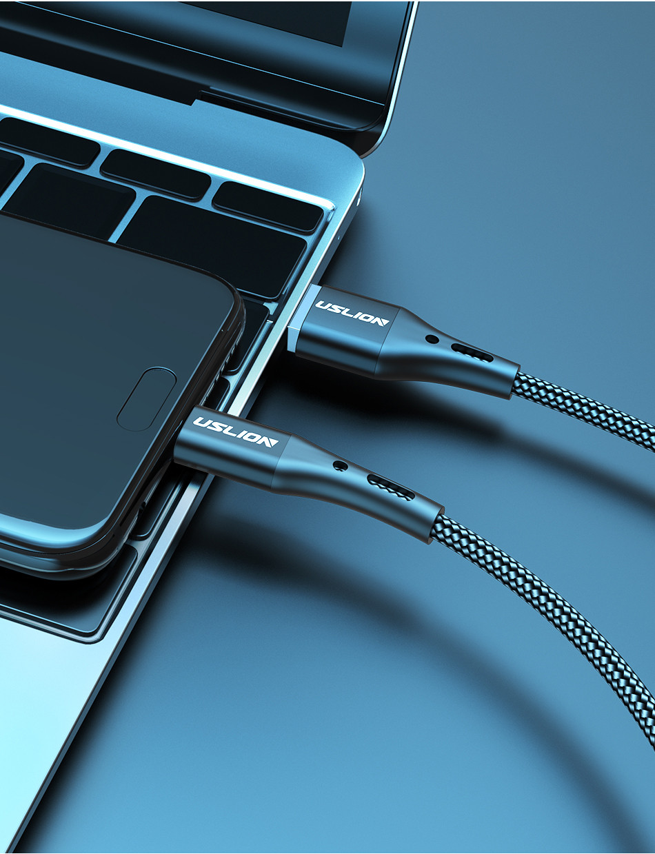 USLION – câble USB 3A Type C pour recharge rapide et transfert de données, cordon de chargeur pour téléphone Samsung Galaxy S10 S9 Xiaomi Redmi Note 7 Huawei, 2m/3m
