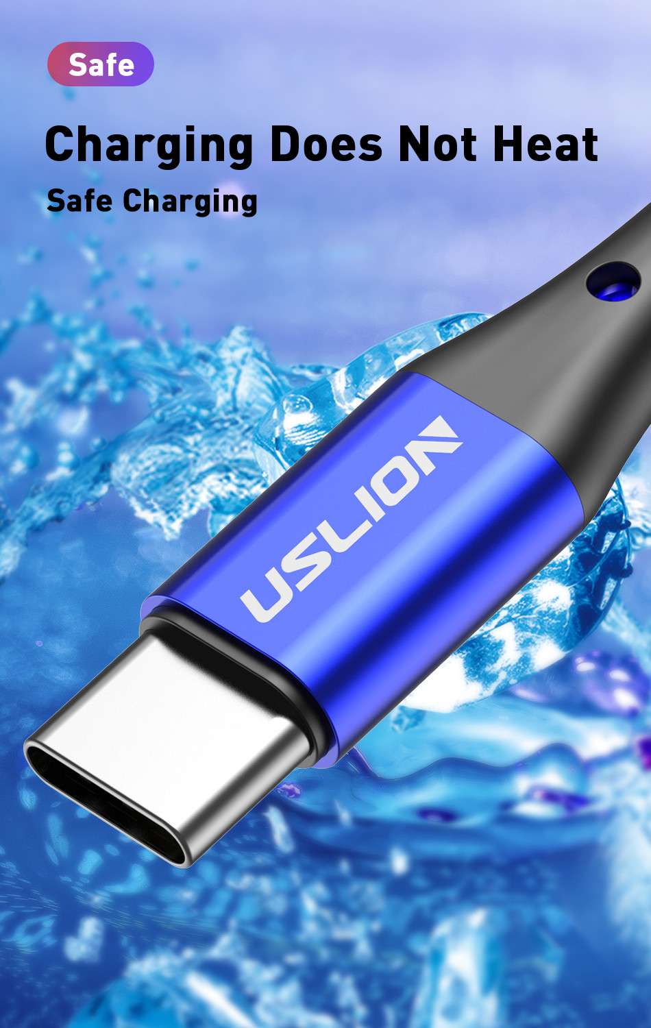 USLION – câble USB 3A Type C pour recharge rapide et transfert de données, cordon de chargeur pour téléphone Samsung Galaxy S10 S9 Xiaomi Redmi Note 7 Huawei, 2m/3m