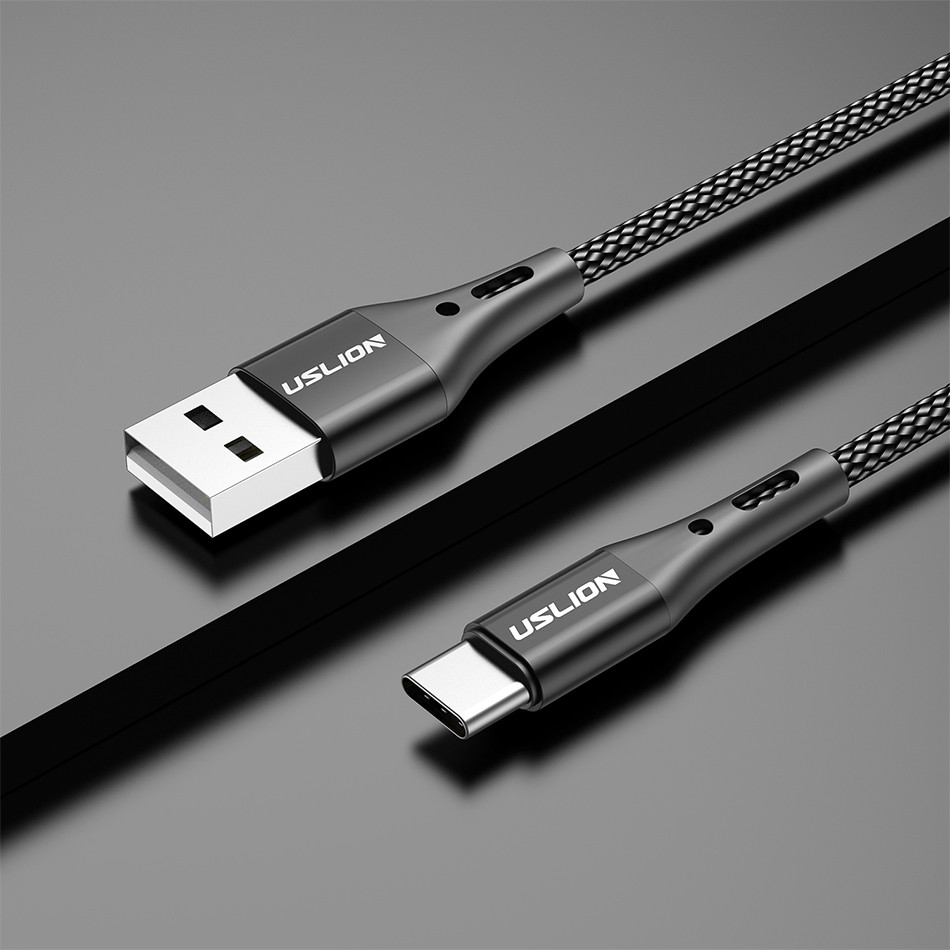 USLION – câble USB 3A Type C pour recharge rapide et transfert de données, cordon de chargeur pour téléphone Samsung Galaxy S10 S9 Xiaomi Redmi Note 7 Huawei, 2m/3m