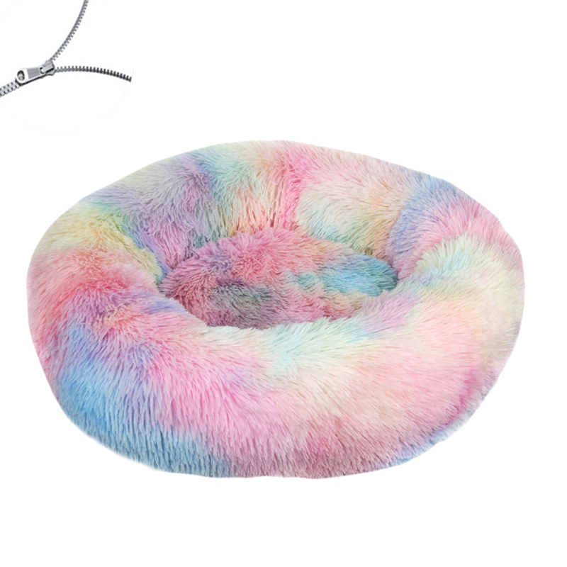 Coussin de lit rond en peluche douce pour chien et chat, niche pour dormir au chaud en hiver, grand tapis de canapé amovible