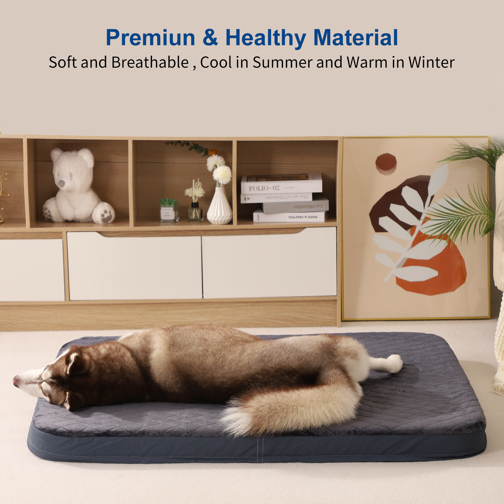 Grand lit pour chien orthopédique anti-dérapant grand matelas pour animaux de compagnie tapis de chenil pour chien avec housse lavable