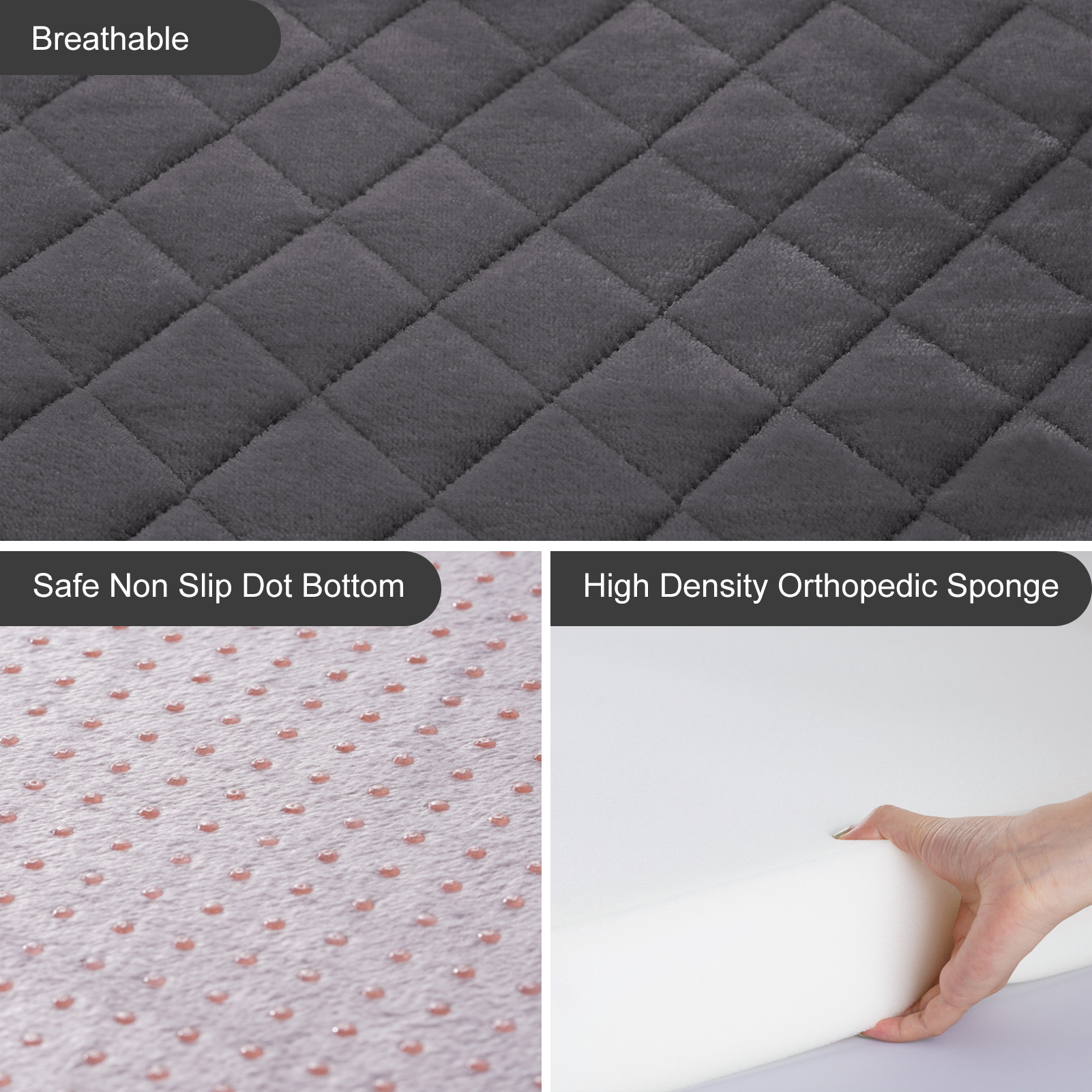 Grand lit pour chien orthopédique anti-dérapant grand matelas pour animaux de compagnie tapis de chenil pour chien avec housse lavable