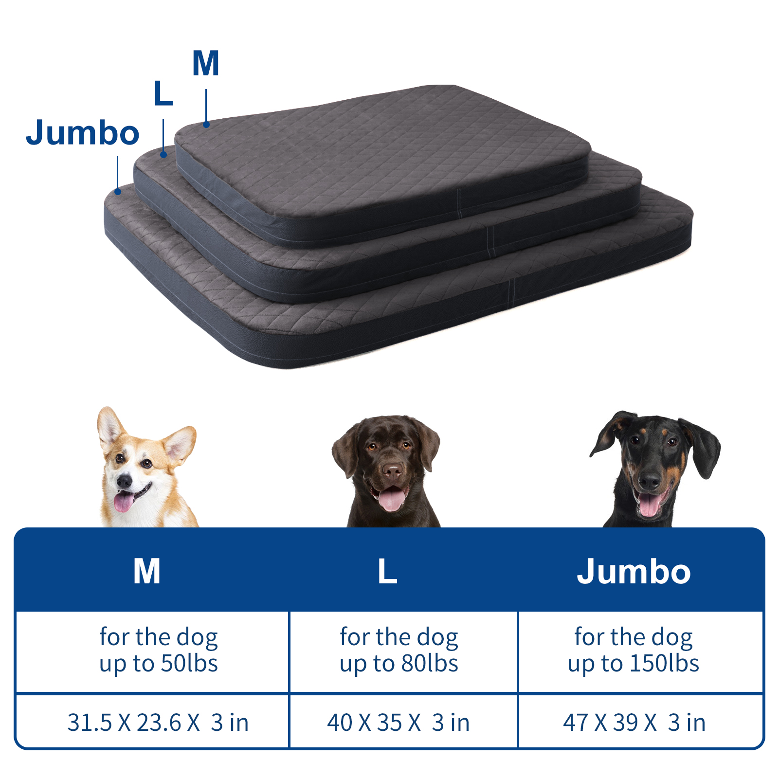 Grand lit pour chien orthopédique anti-dérapant grand matelas pour animaux de compagnie tapis de chenil pour chien avec housse lavable