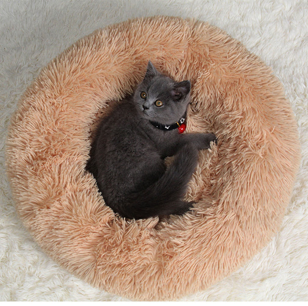 Lit rond en peluche pour animaux de compagnie, niche lavable pour chat, tapis en coton doux, canapé pour petit et grand chien, Chihuahua, panier pour animaux de compagnie