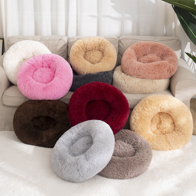 Lit en peluche pour animaux de compagnie VIP, grand, petit, pour chat, tapis rond en peluche, canapé, produits de livraison directe, lit apaisant pour chien, donuts