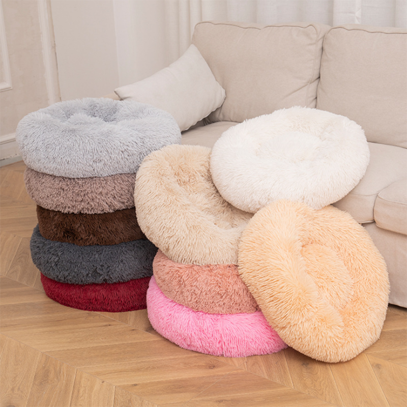 Lit en peluche pour animaux de compagnie VIP, grand, petit, pour chat, tapis rond en peluche, canapé, produits de livraison directe, lit apaisant pour chien, donuts