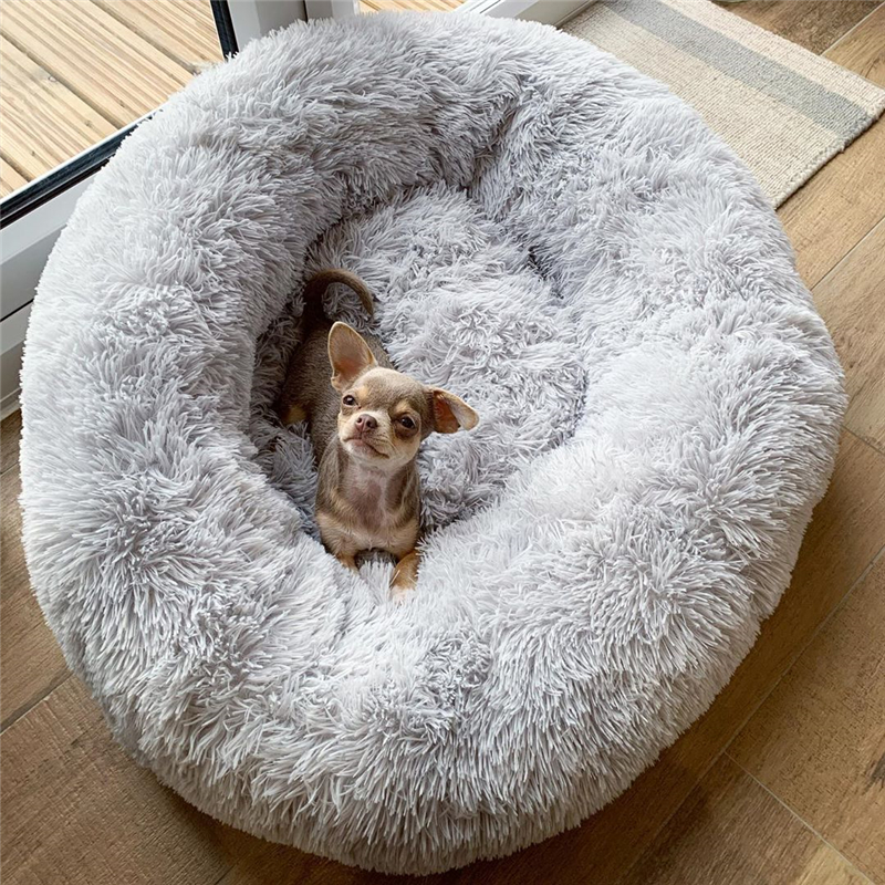 Lit en peluche pour animaux de compagnie VIP, grand, petit, pour chat, tapis rond en peluche, canapé, produits de livraison directe, lit apaisant pour chien, donuts
