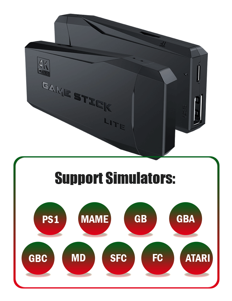 Venda quente hd 4k m8 jogo vara sem fio vídeo game console 64gb retro tv jogos com dupla 2.4g gamepads para gba/ps1