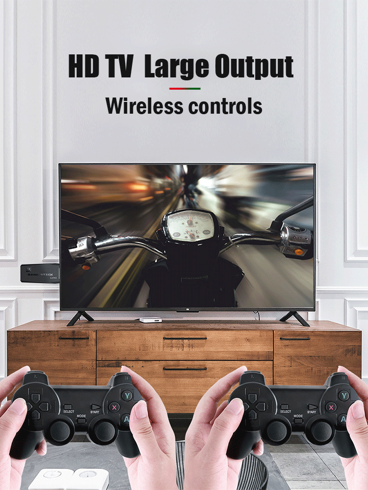 Venda quente hd 4k m8 jogo vara sem fio vídeo game console 64gb retro tv jogos com dupla 2.4g gamepads para gba/ps1