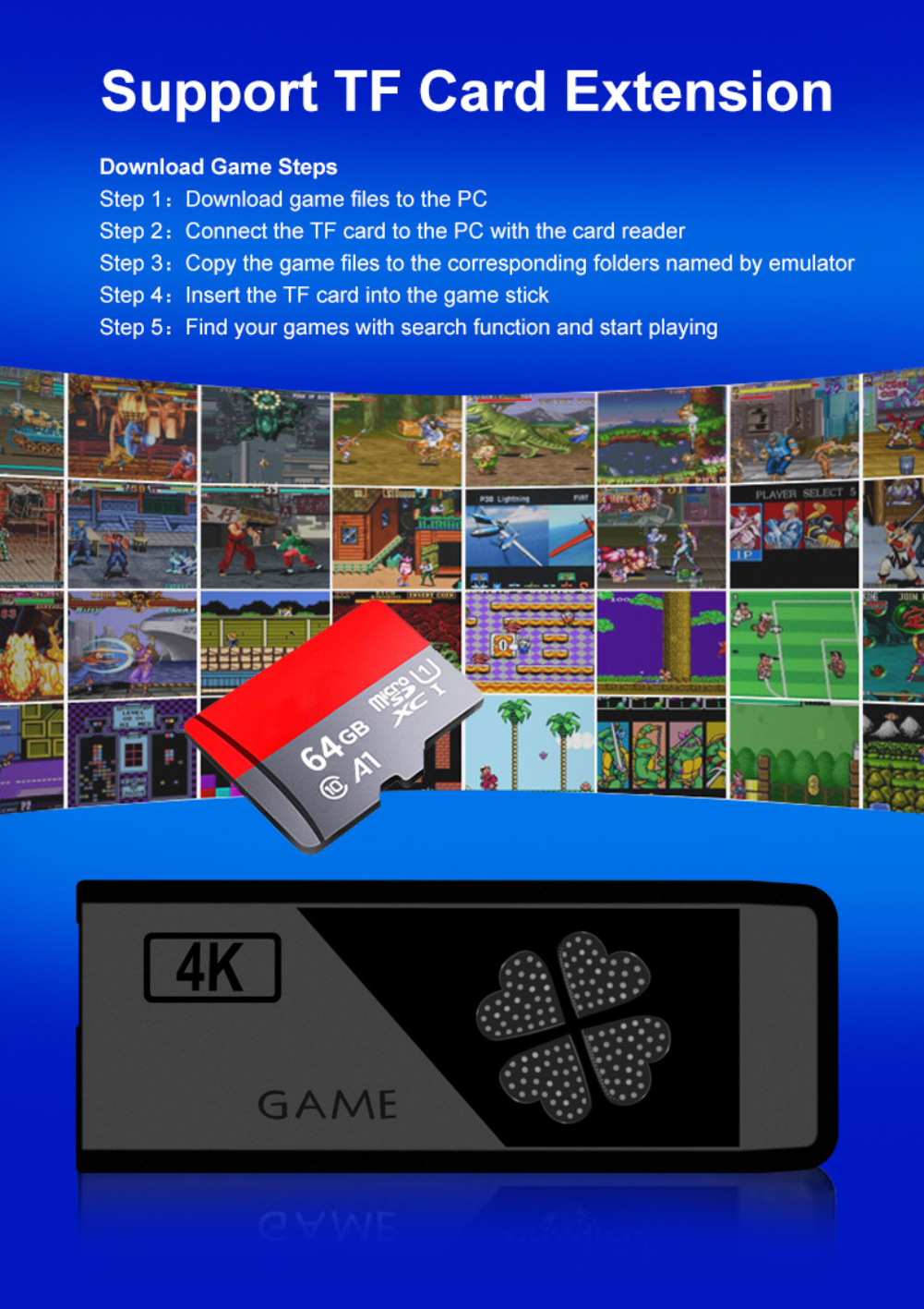 Console de jeu vidéo HD 4K 2.4G, Double contrôleur sans fil pour PS1/Console de jeu TV rétro classique 10000