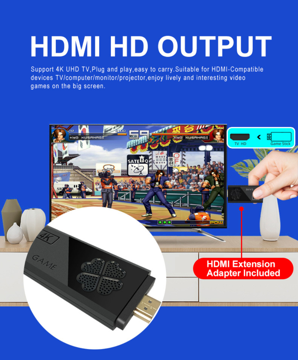 Console de jeu vidéo HD 4K 2.4G, Double contrôleur sans fil pour PS1/Console de jeu TV rétro classique 10000