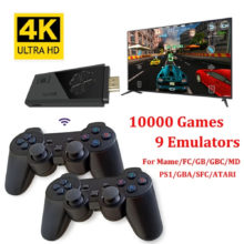 Console de jeu vidéo HD 4K 2.4G, Double contrôleur sans fil pour PS1/Console de jeu TV rétro classique 10000