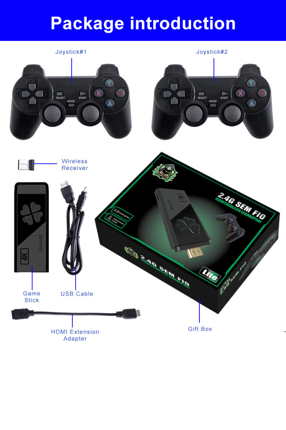 Console de jeu vidéo HD 4K 2.4G, Double contrôleur sans fil pour PS1/Console de jeu TV rétro classique 10000