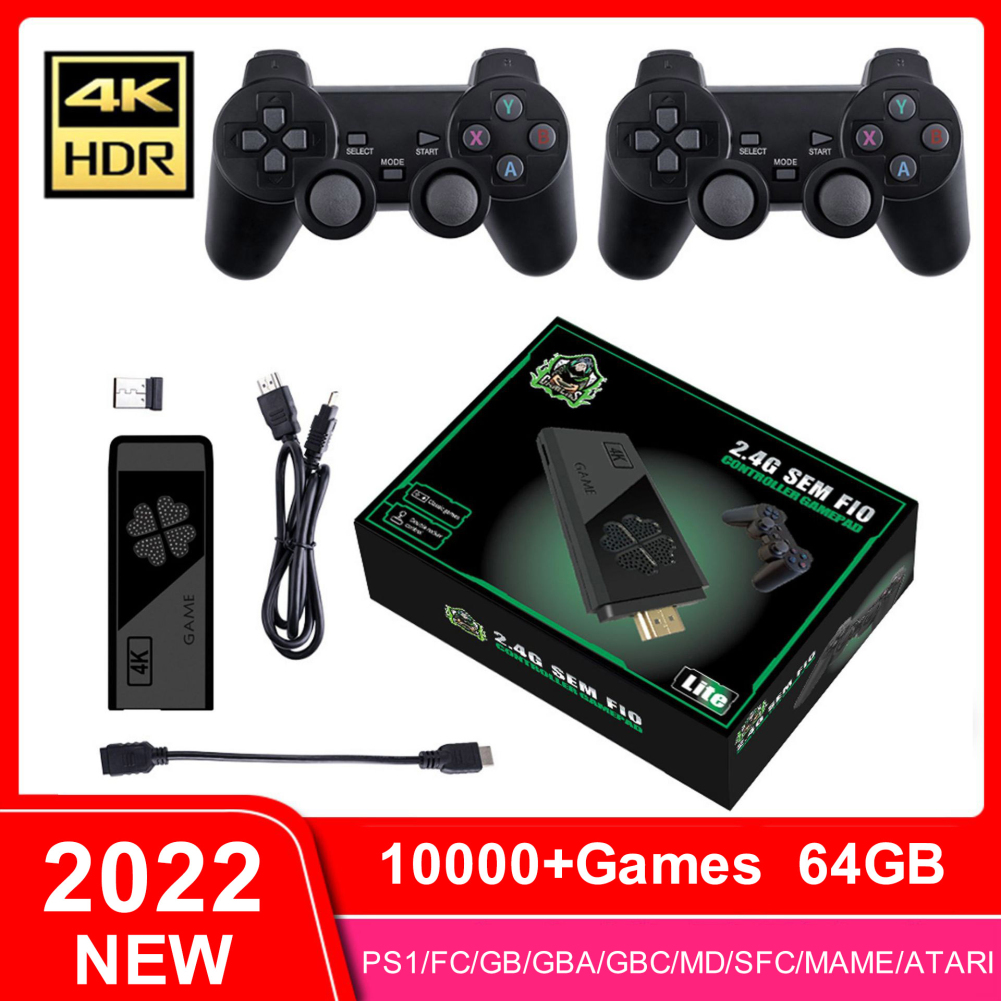 Console de jeu vidéo HD 4K 2.4G, Double contrôleur sans fil pour PS1/Console de jeu TV rétro classique 10000