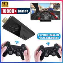 Console de jeu vidéo HD 4K 2.4G, Double contrôleur sans fil pour PS1/Console de jeu TV rétro classique 10000