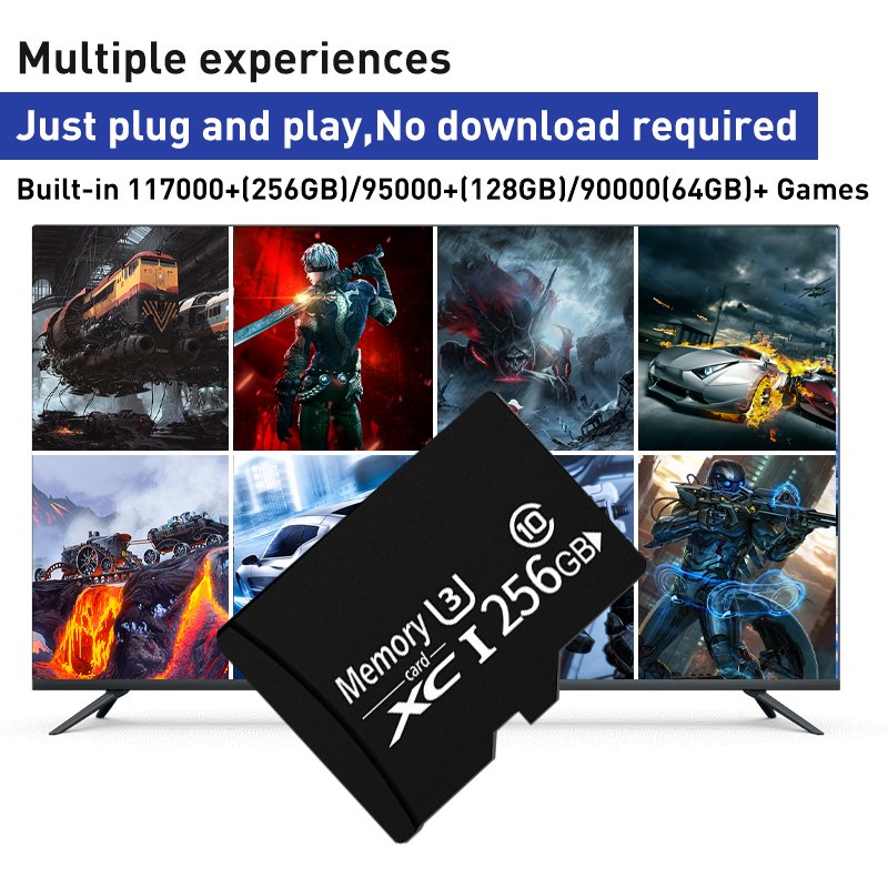 Carte de jeu Super CUBE X CUBE 64 go/128 go/256 go, 50 émulateurs avec 117000 go Gmes pour PS1/PSP/DC/MAME/NES/N64