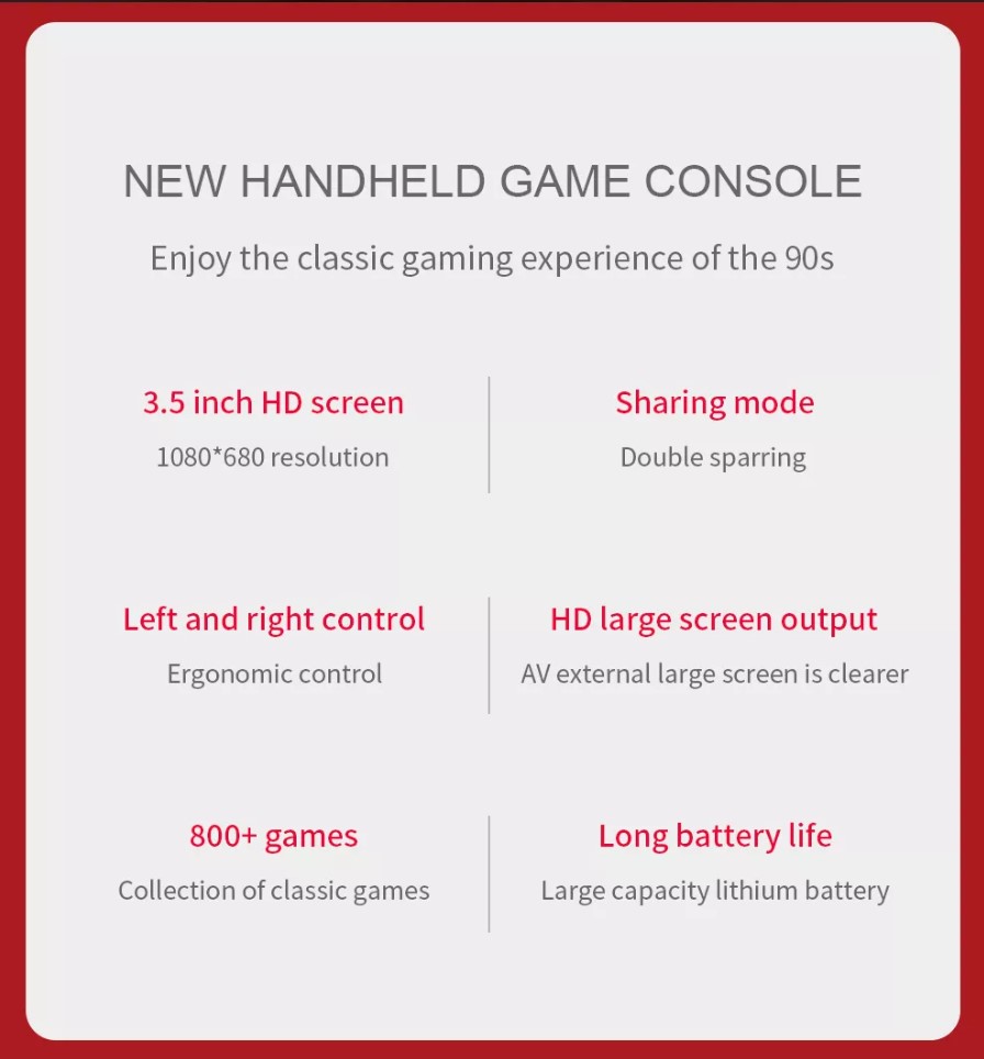 Console de jeux vidéo Portable, 800 jeux rétro classiques, sortie AV, 3.5 pouces, 8 bits, cadeau pour enfant