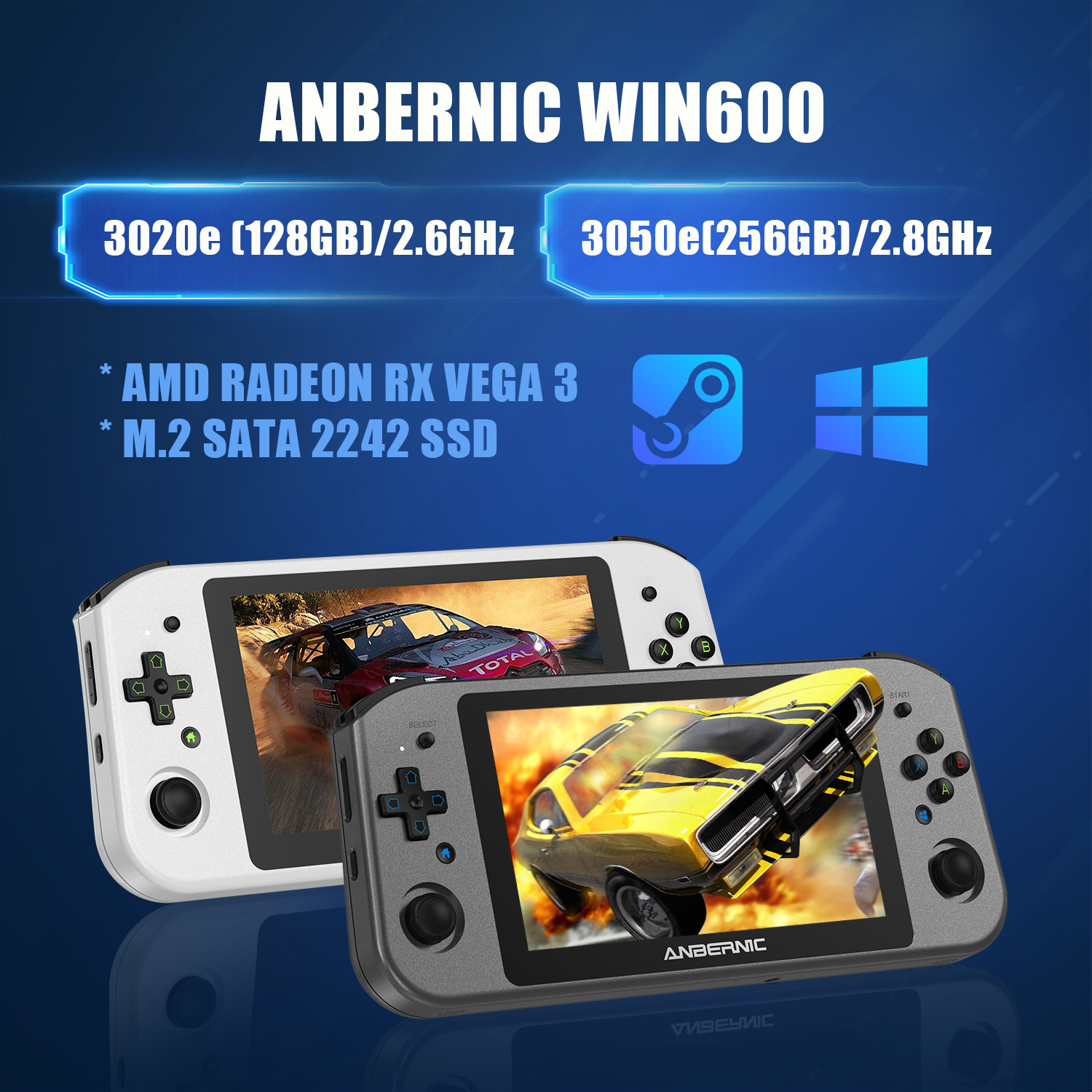 ANBERNIC – Console de jeux vidéo portable Win600, PC de poche, AMD 3020e/3050e, écran IPS de 5.94 pouces, pour bureau, Windows 10, wi-fi 5