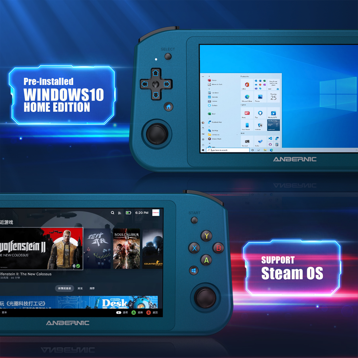 ANBERNIC – Console de jeux vidéo portable Win600, PC de poche, AMD 3020e/3050e, écran IPS de 5.94 pouces, pour bureau, Windows 10, wi-fi 5