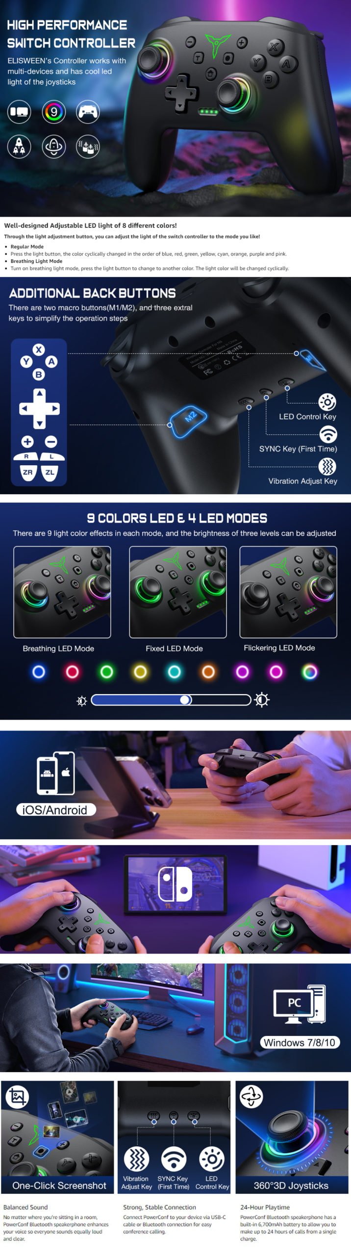 Manette de jeu sans fil Bluetooth pour Nintendo Switch Pro, originale, rvb, contrôleur de jeu professionnel, sans décalage