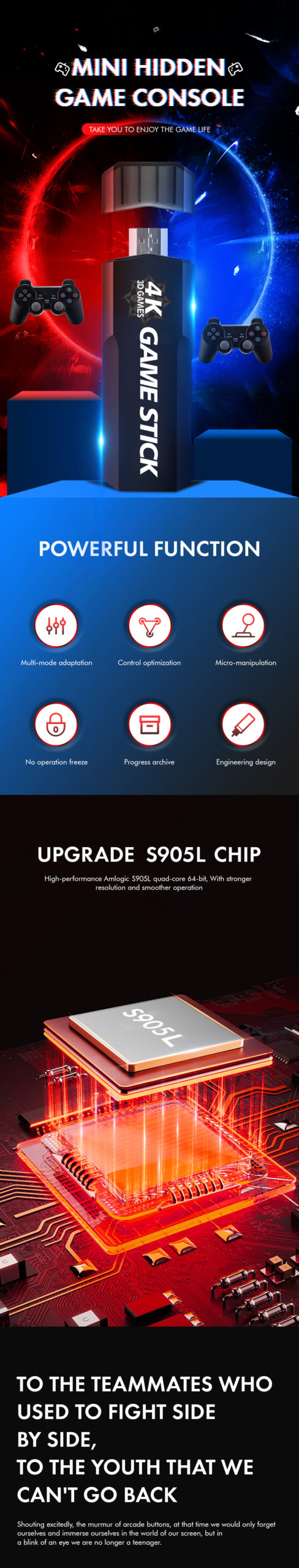 Ampown – Console de jeux vidéo sans fil GD10, 2.4 go, Double contrôleur sans fil, 4K, 40000 jeux +, 128 go, 64 go, 32 go, pour PS1, PSP