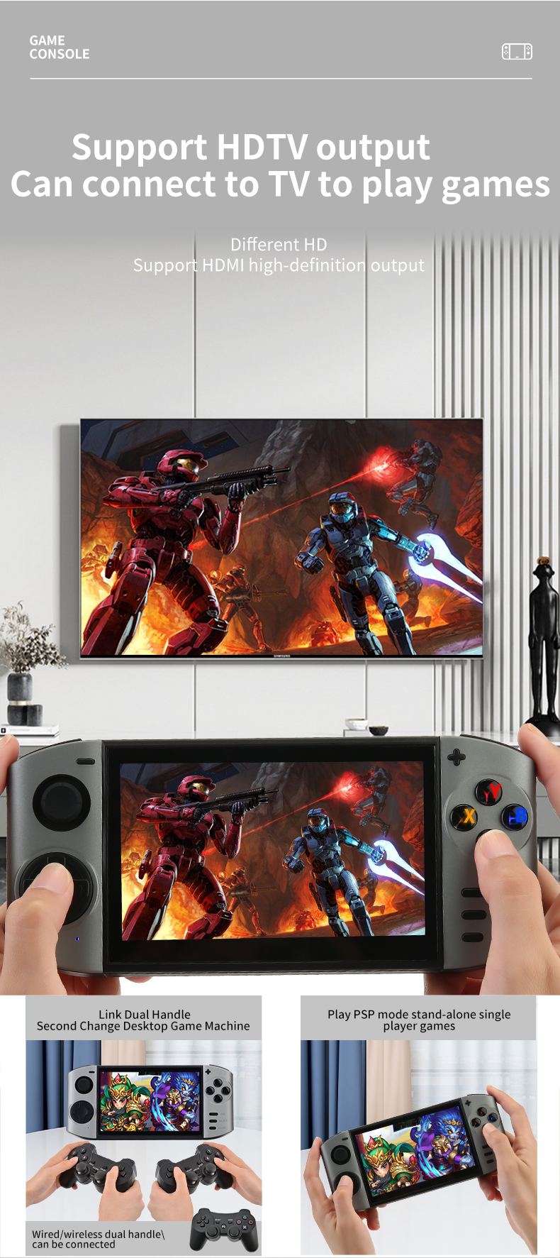 Console de jeux vidéo portable avec écran de XY-09 pouces et résolution de 20000x5.1 HD, 1280 jeux vidéo sans fil, 720 jeux