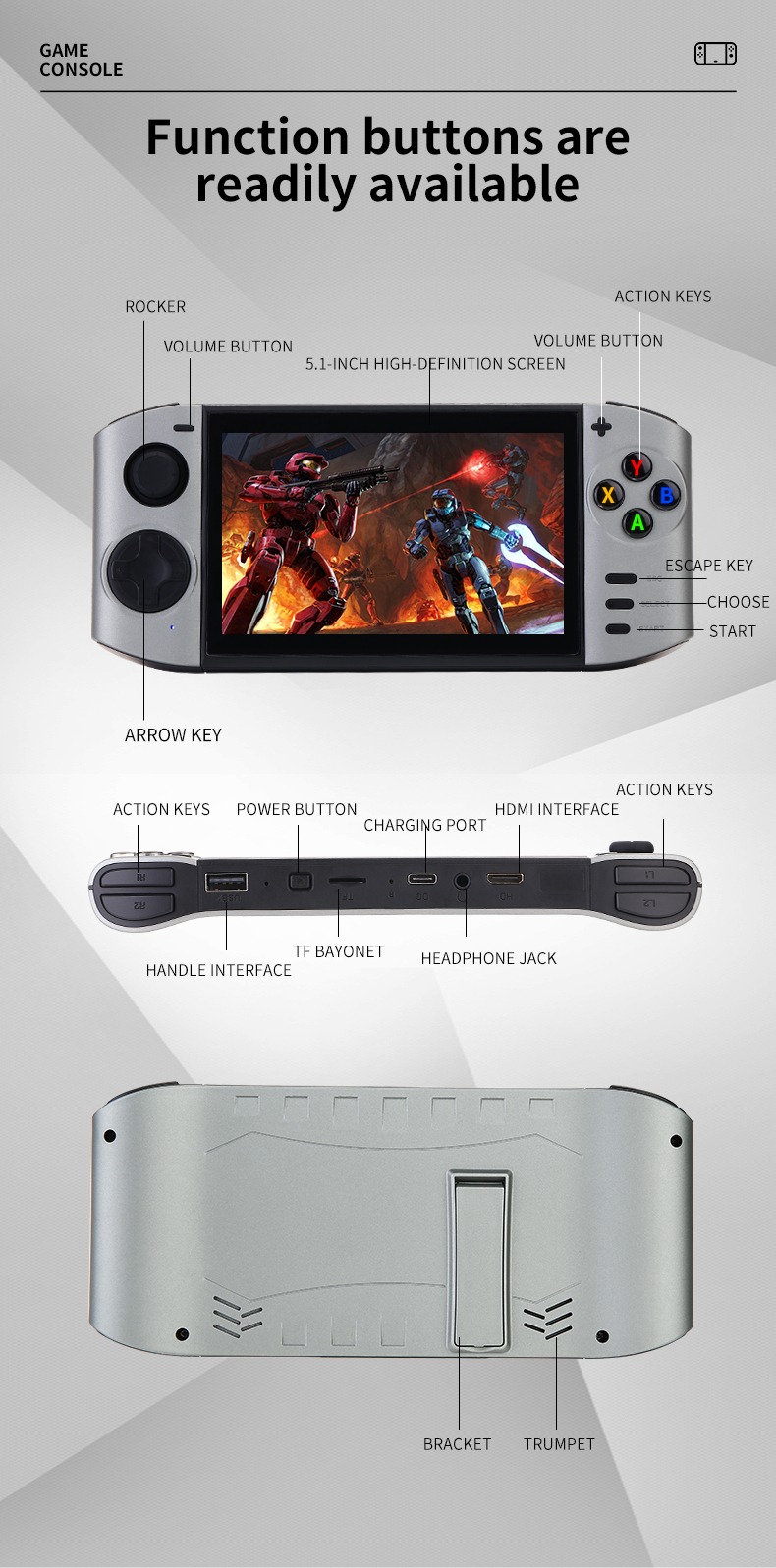 Console de jeux vidéo portable avec écran de XY-09 pouces et résolution de 20000x5.1 HD, 1280 jeux vidéo sans fil, 720 jeux